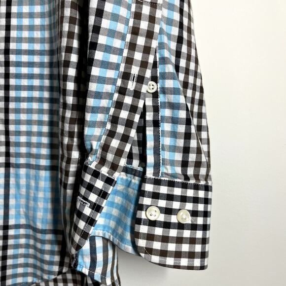 Peter Millar Men's Shirt Medium Button Front Unique Colors Aqua Brown Blk Preppy - Picture 6 of 8